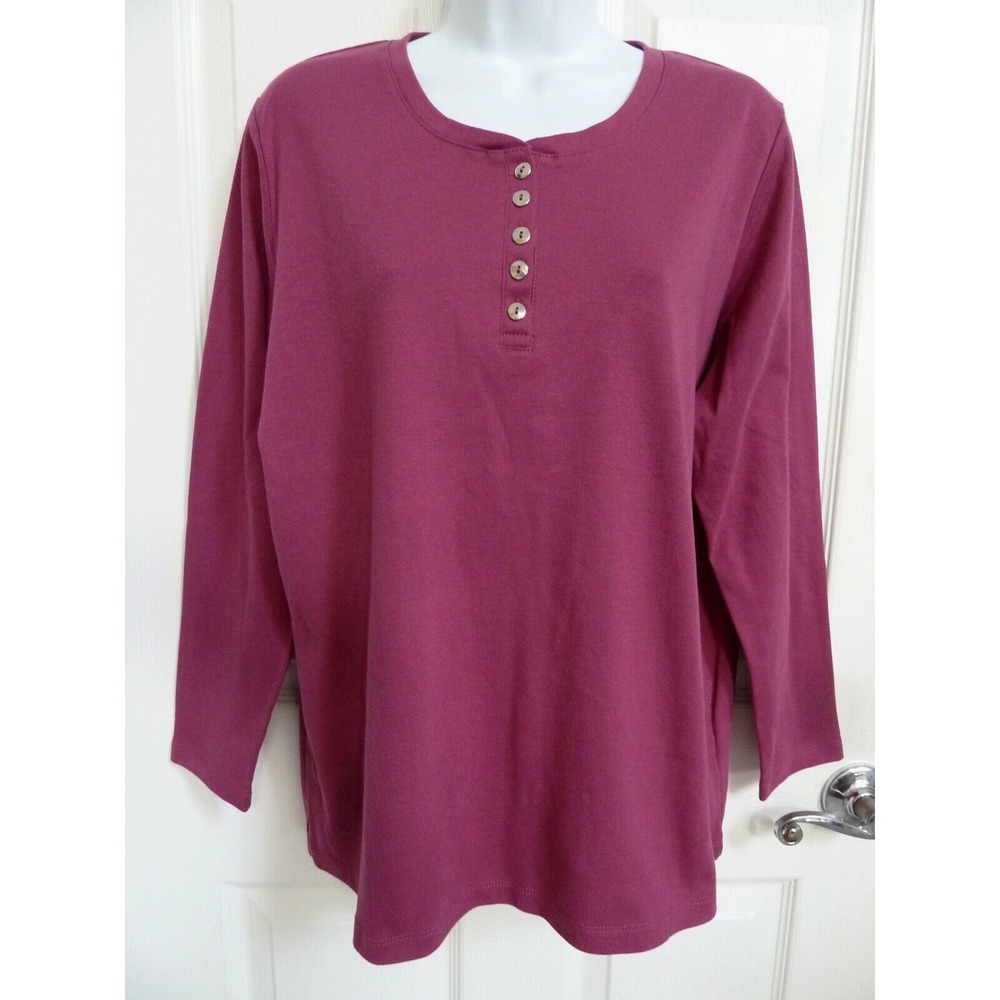 **NEW!! HASTING & SMITH Sz 1X Long Sleeve 1/4 Button Mauve Purple Henley Shirt**